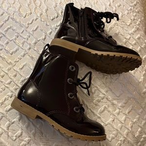 Patent leather boots for girls. Size 11. Deep burgundy color. Slightly worn.
